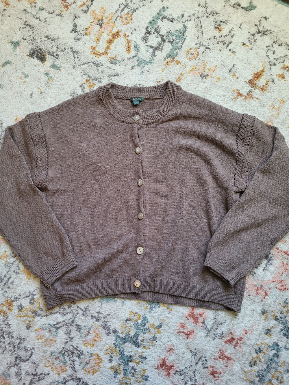 wild fable Taupe Button-Front Braided Knit Crewneck Cardigan